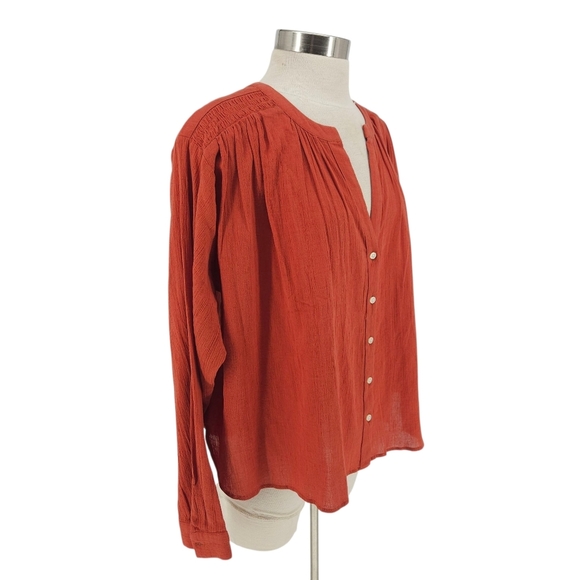 Ann Taylor LOFT Shirt Burnt Orange Long Sleeve Button Up V Neck Top Medium - Picture 2 of 7